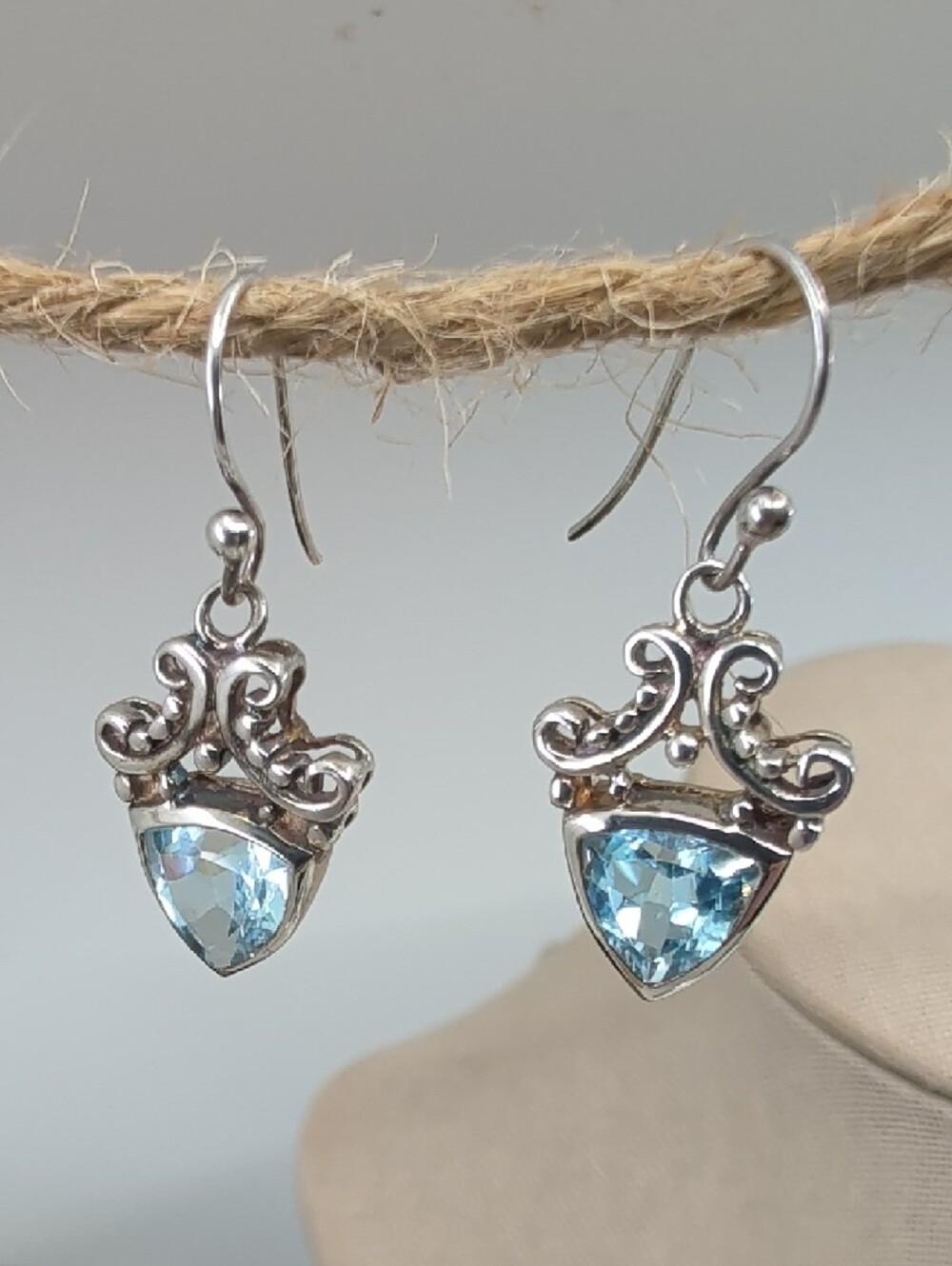 Ross-Simons 925 Sterling Silver Sky Blue Topaz Bali Drop Earrings - Picture 5 of 17